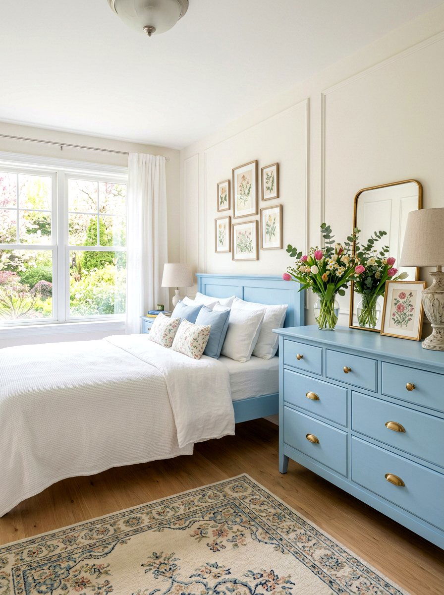 Pastel blue painted furniture bedroom - 25 Spring Grandmillennial Decor Ideas