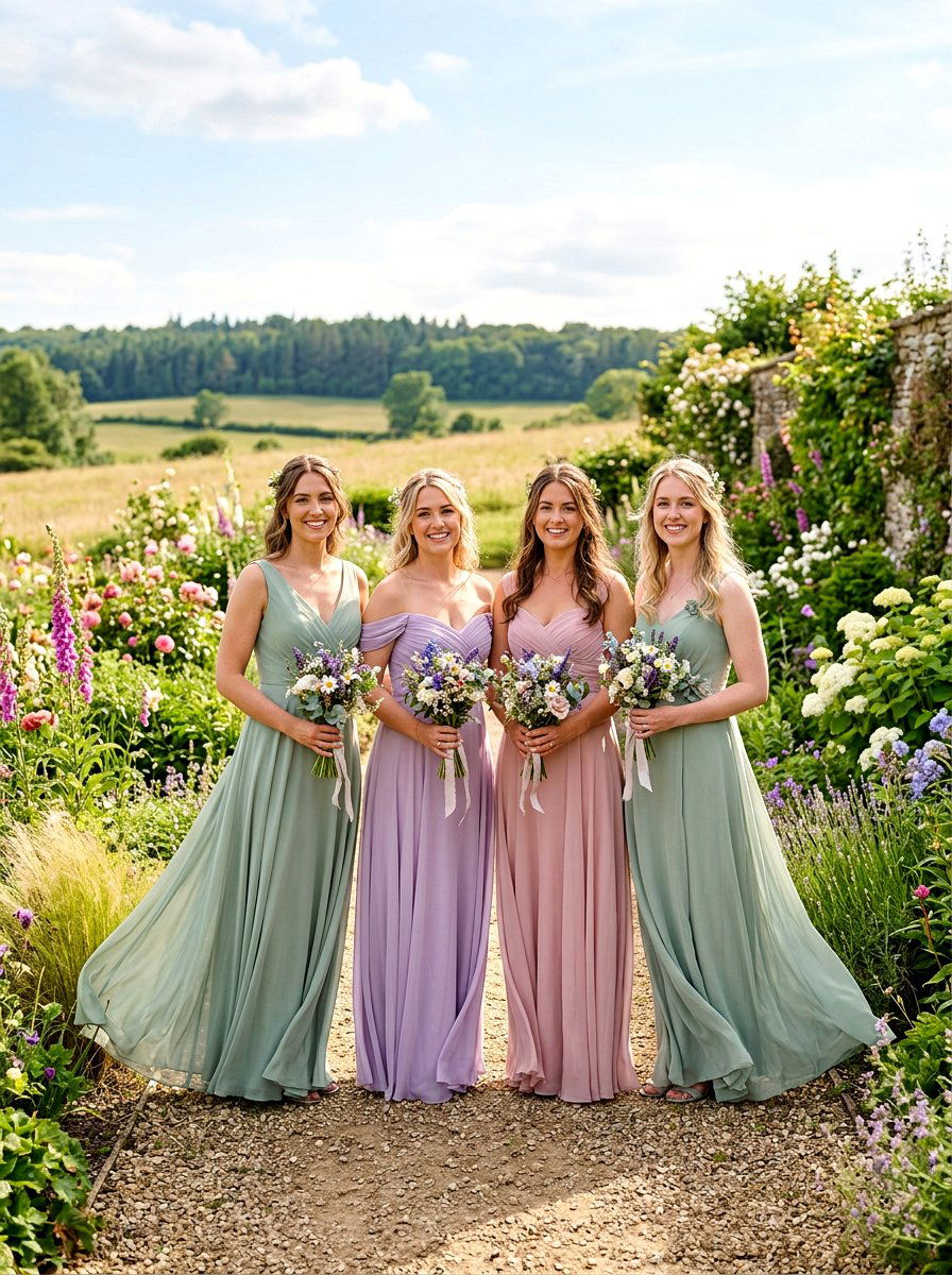 Pastel bridesmaid dresses - 25 Spring Garden Wedding Ideas