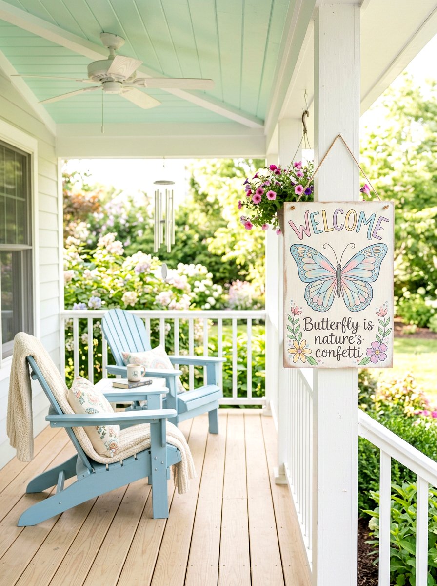 Pastel butterfly porch sign - 25 Spring Porch Sign Ideas