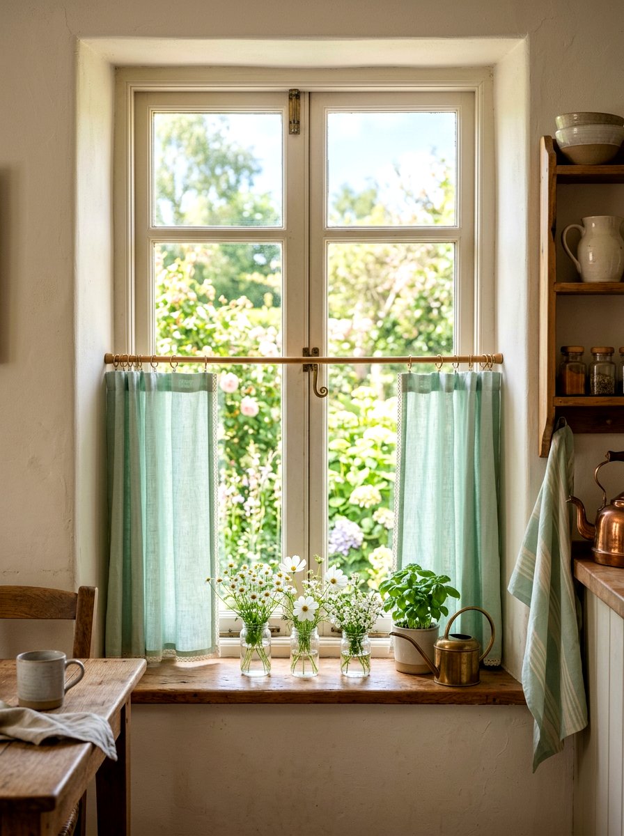 Pastel cafe curtains - 25 Spring Kitchen Window Decor Ideas