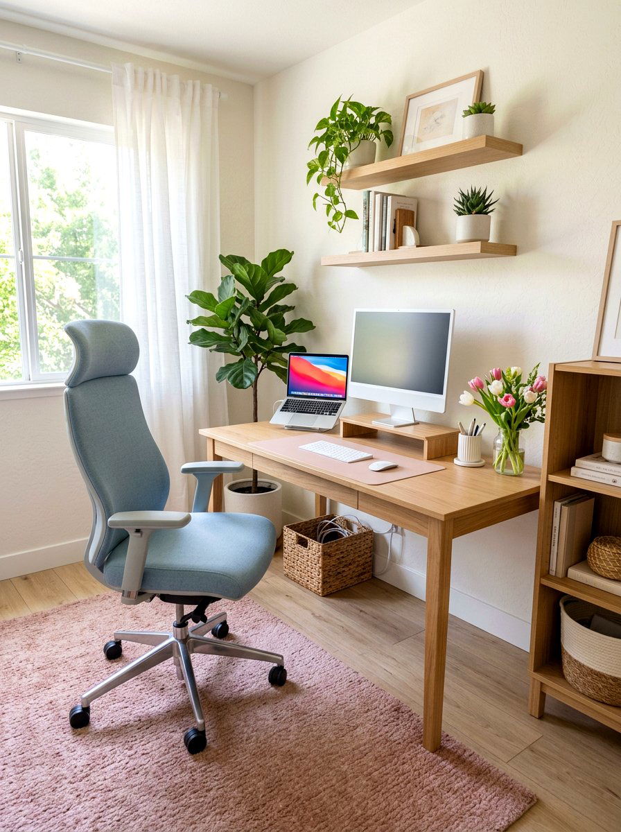 Pastel color Japandi home office - 25 Spring Japandi Decor Ideas