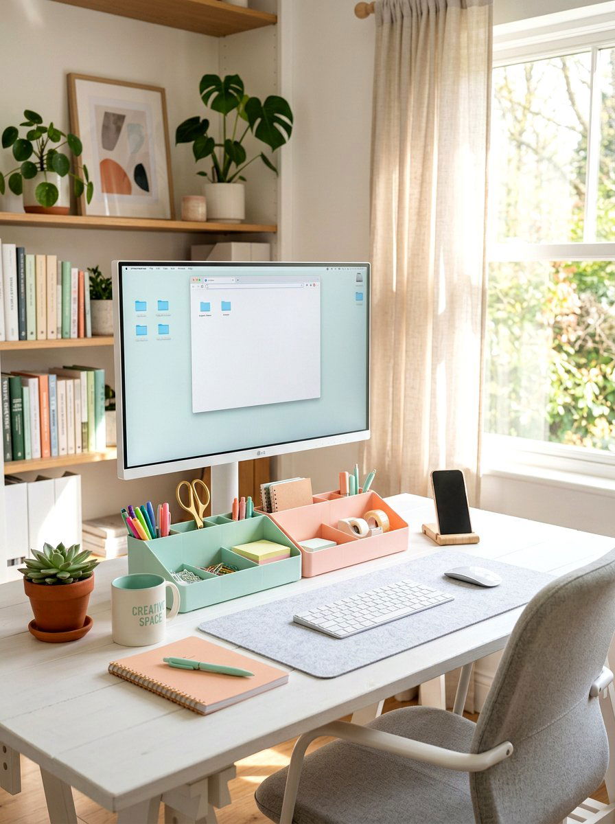 Pastel desk organizer - 25 Spring Office Decor Ideas