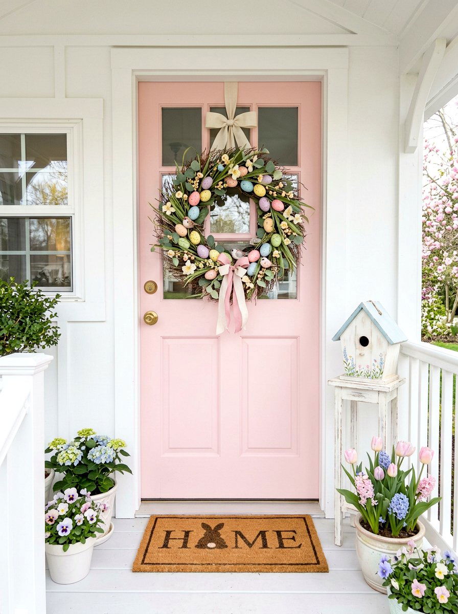 Pastel easter egg wreath - 25 Spring Door Hanger Ideas