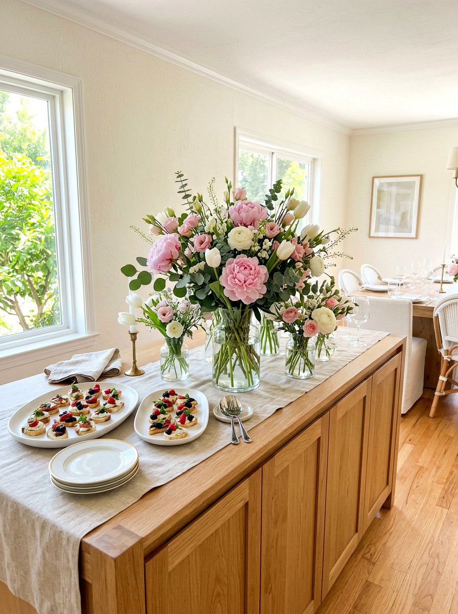 Pastel floral centerpiece - 25 Spring Buffet Table Decor Ideas