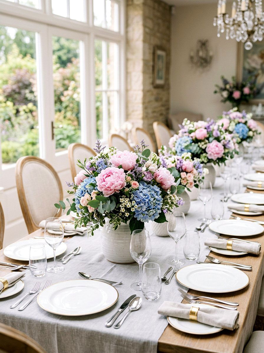 Pastel floral centerpieces - 25 Spring Rehearsal Dinner Decor Ideas