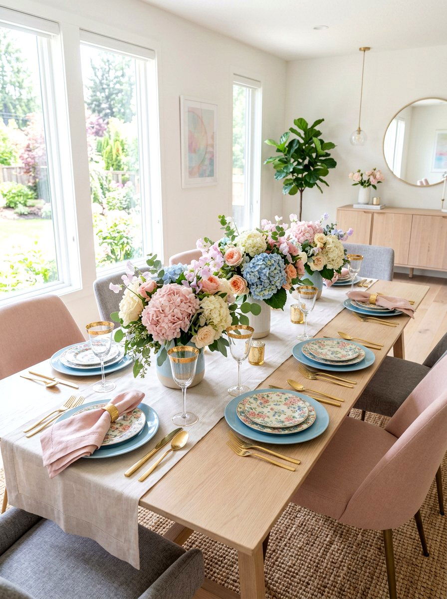Pastel floral table setting - 25 Spring Bridesmaid Luncheon Ideas