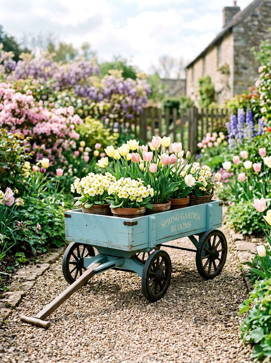Pastel garden wagon - 25 Spring Garden Wagon Decor Ideas