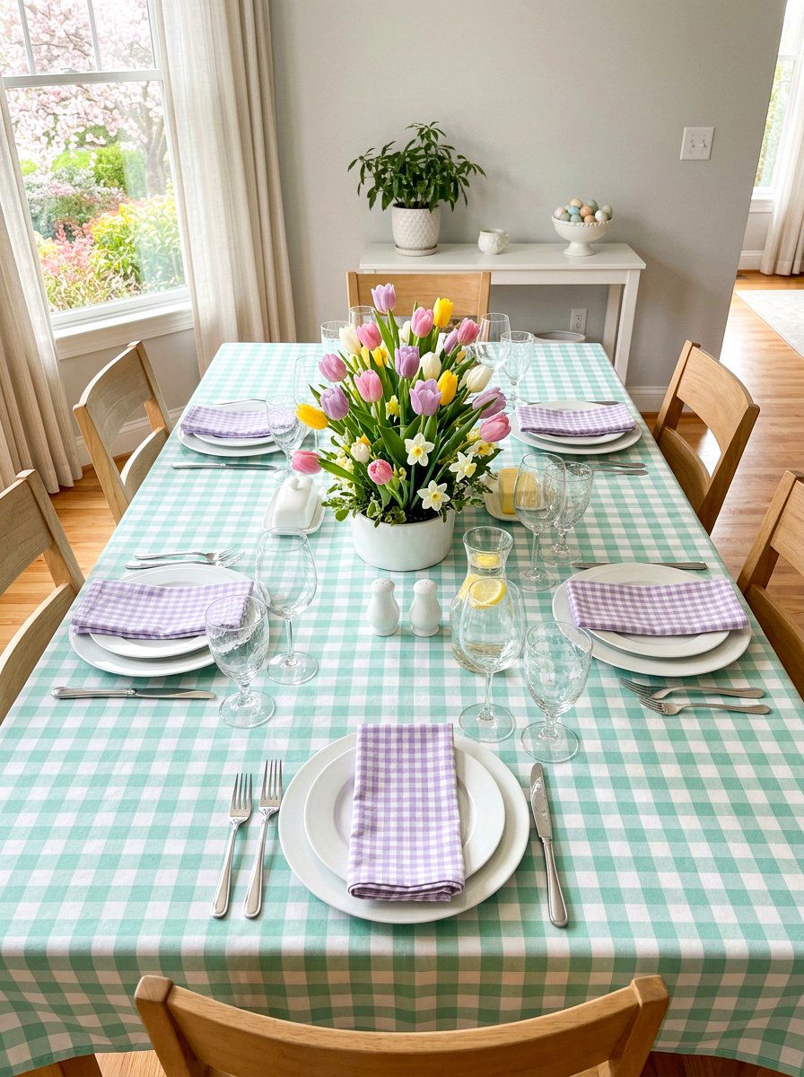 Pastel gingham table setting - 25 Spring Gingham Decor Ideas