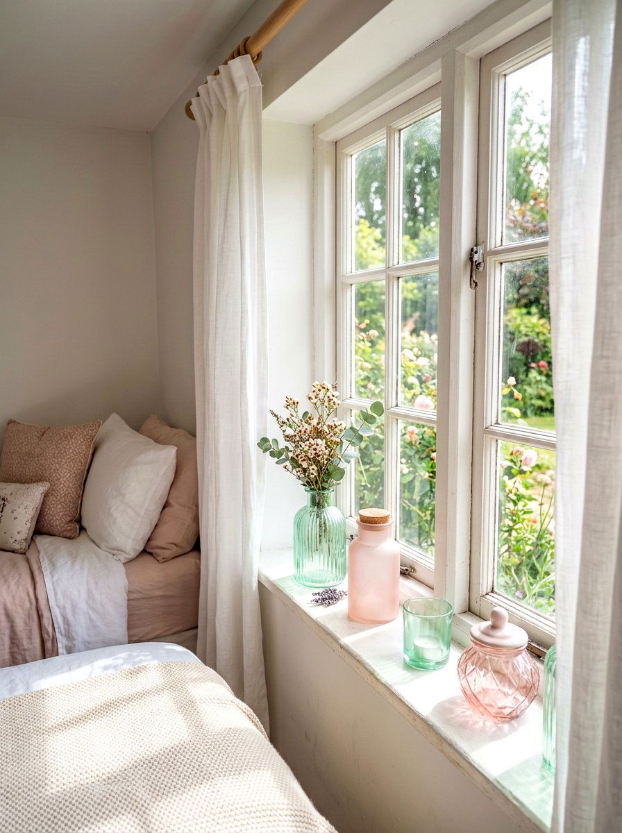 Pastel glass jar - 25 Spring Window Sill Decor Ideas