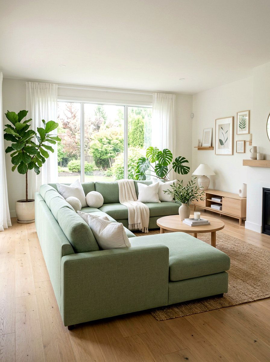 Pastel green sectional living room - 25 Spring Sofa Styling Ideas