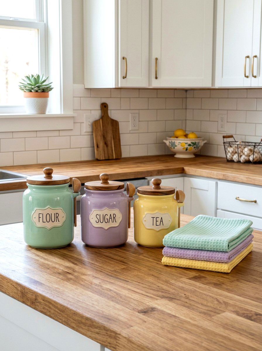 Pastel kitchen canisters - 25 Spring Kitchen Counter Decor Ideas