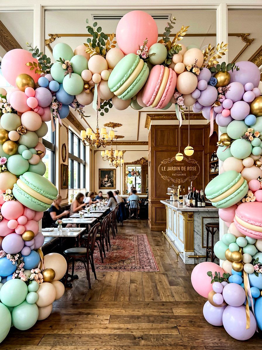 Pastel macaron balloon arch - 25 Spring Balloon Arch Ideas