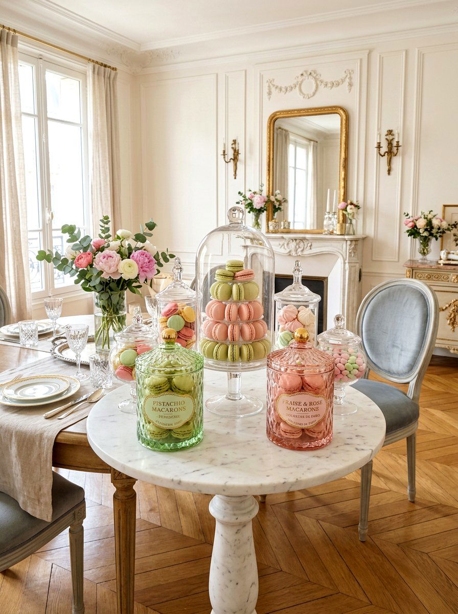 Pastel macaron candy jars - 25 Spring Candy Jar Ideas
