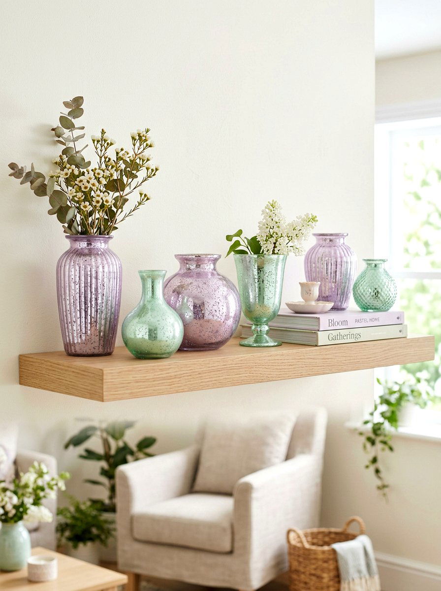 Pastel mercury glass grouping - 25 Spring Mercury Glass Decor Ideas