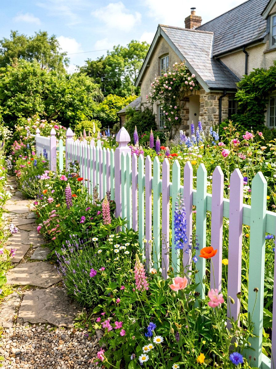 Pastel painted picket fence - 25 Spring Picket Fence Decor Ideas
