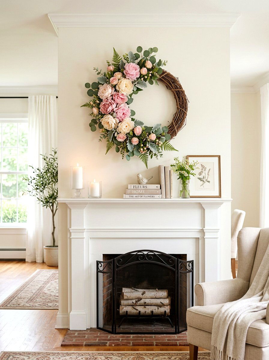 Pastel peony half wreath - 25 Spring Half Wreath Ideas