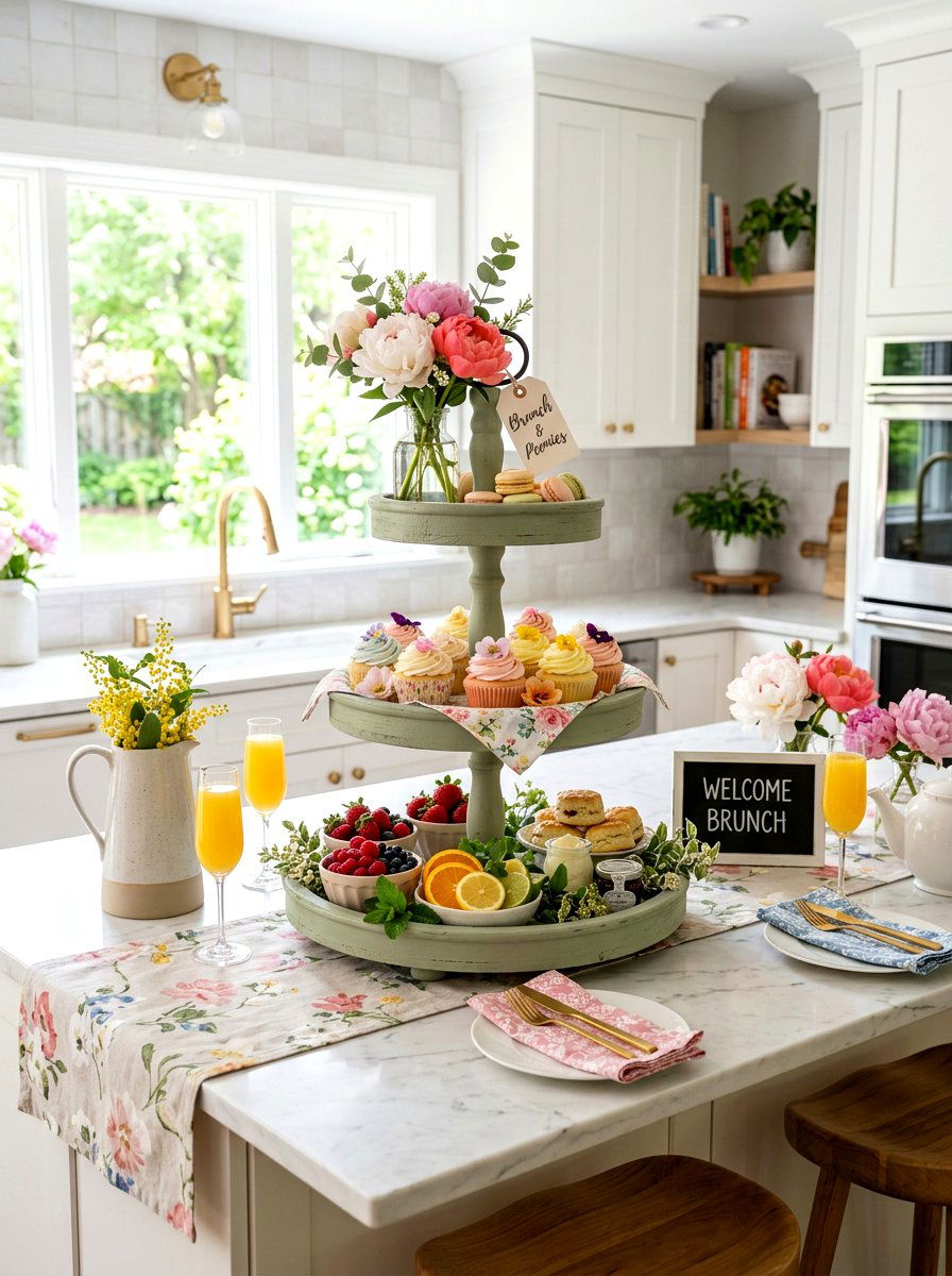 Pastel peony tiered tray - 25 Spring Peony Centerpiece Ideas