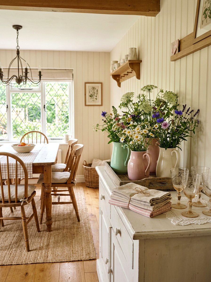 Pastel pitcher display - 25 Spring Dining Room Buffet Ideas