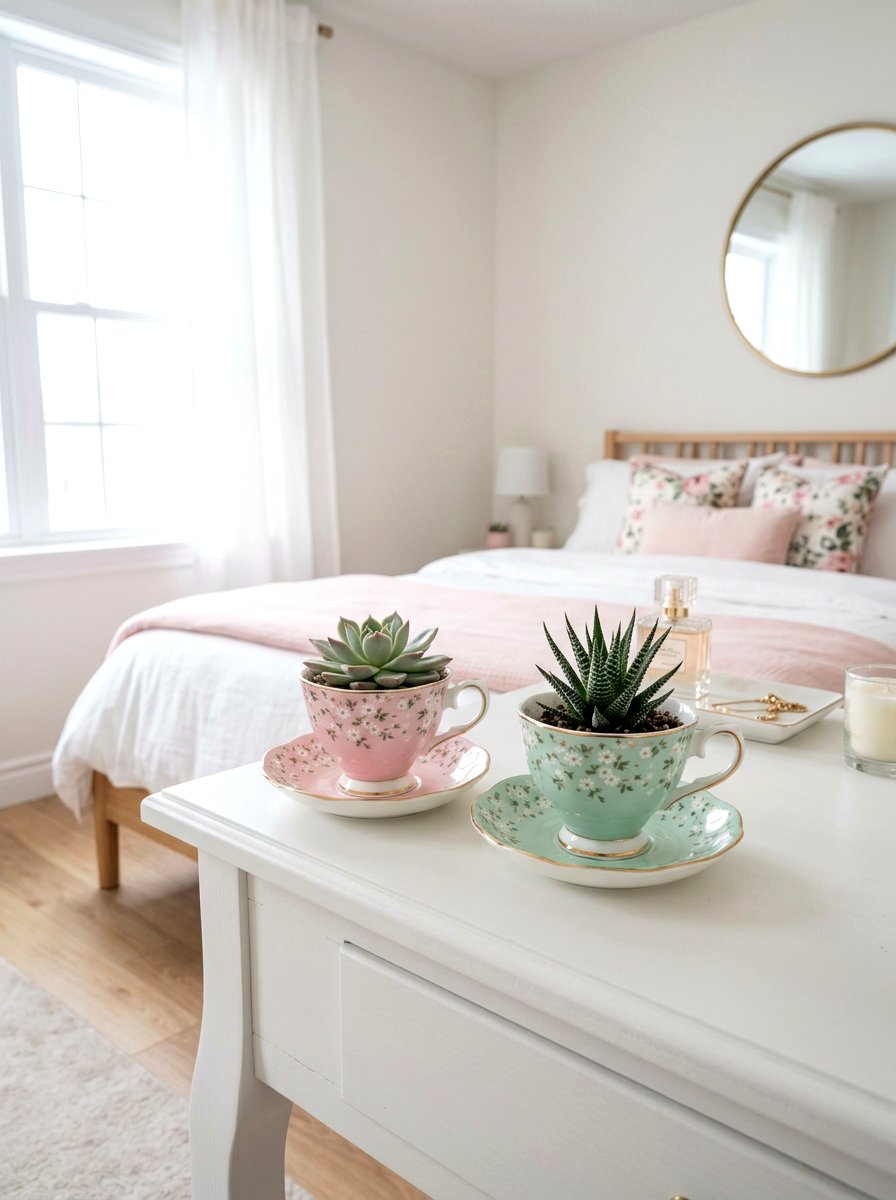 Pastel porcelain teacup planter - 25 Spring Teacup Planter Ideas
