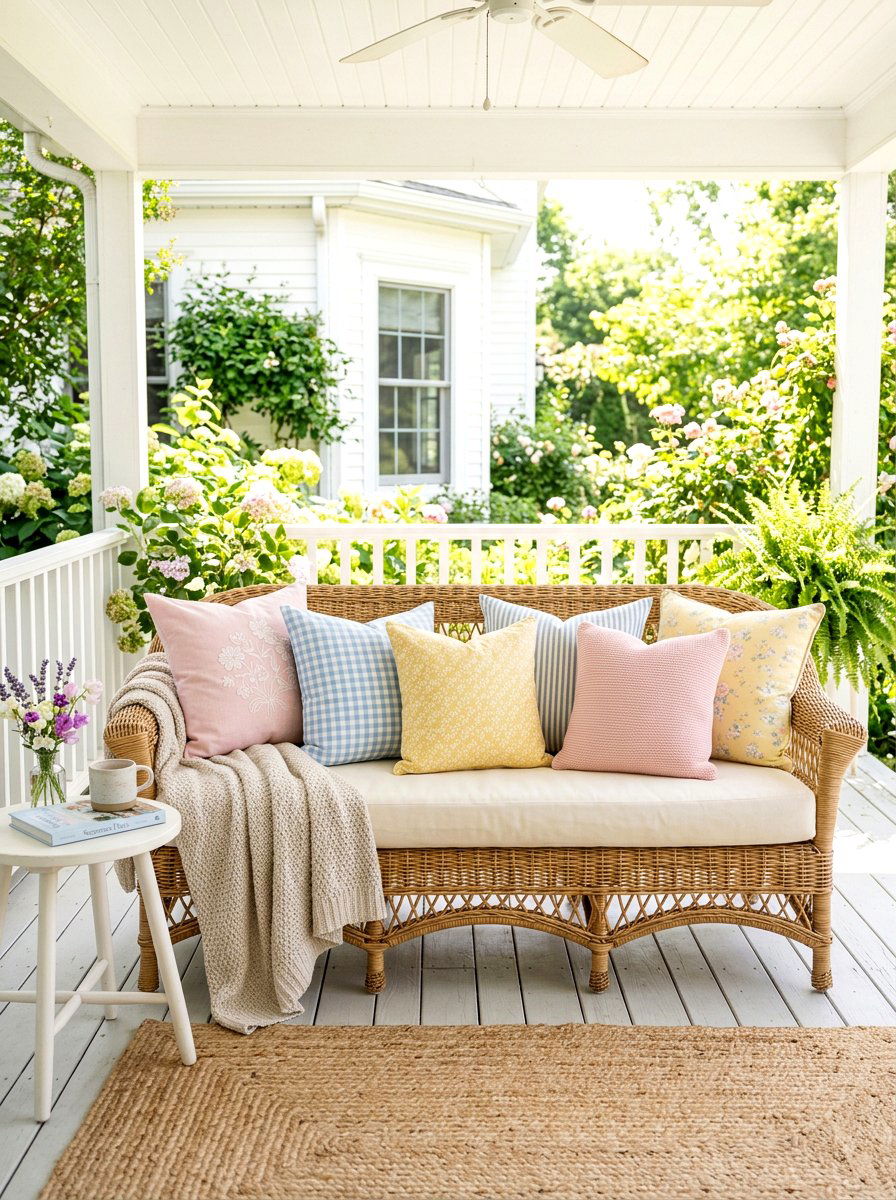 Pastel porch pillows - 25 Spring Porch Corner Decor Ideas