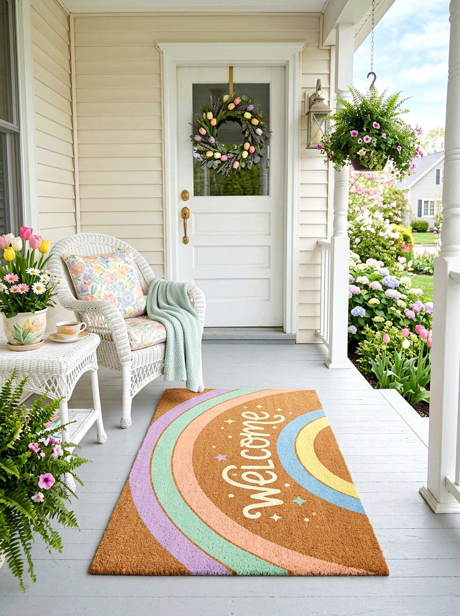 Pastel rainbow welcome mat - 25 Spring Welcome Mat Ideas
