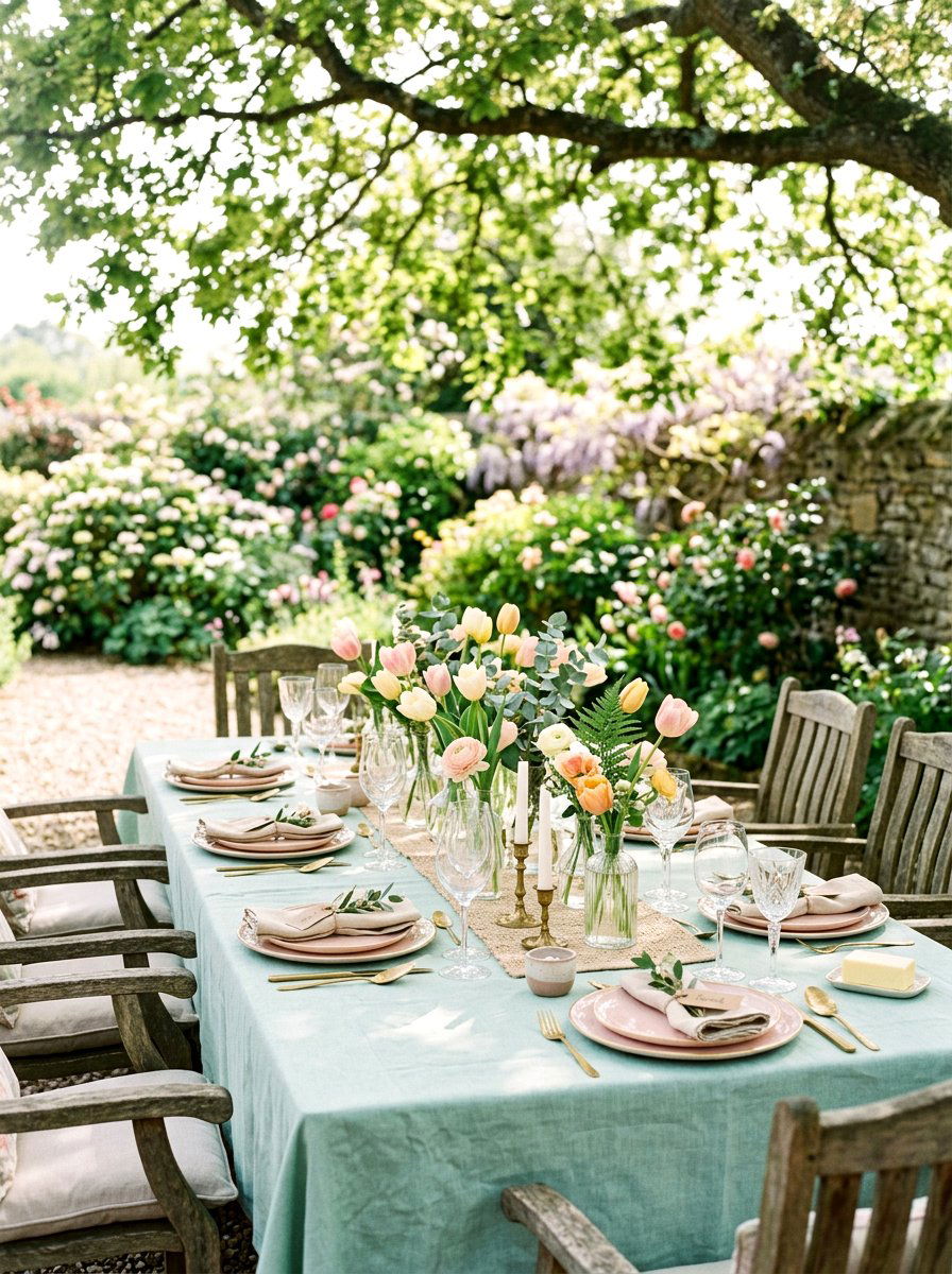 Pastel spring table setting - 25 Spring Outdoor Dining Table Ideas