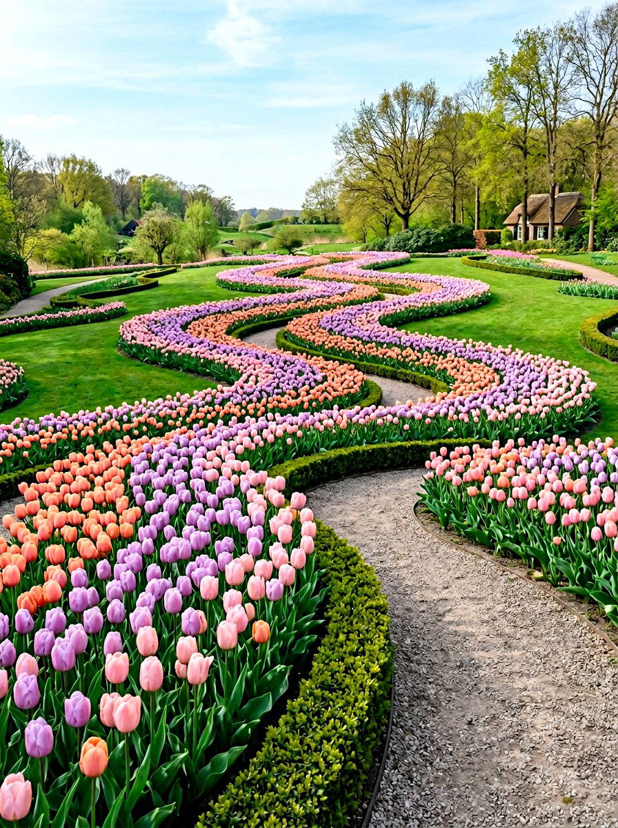 Pastel tulip garden display - 25 Spring Bulb Garden Ideas