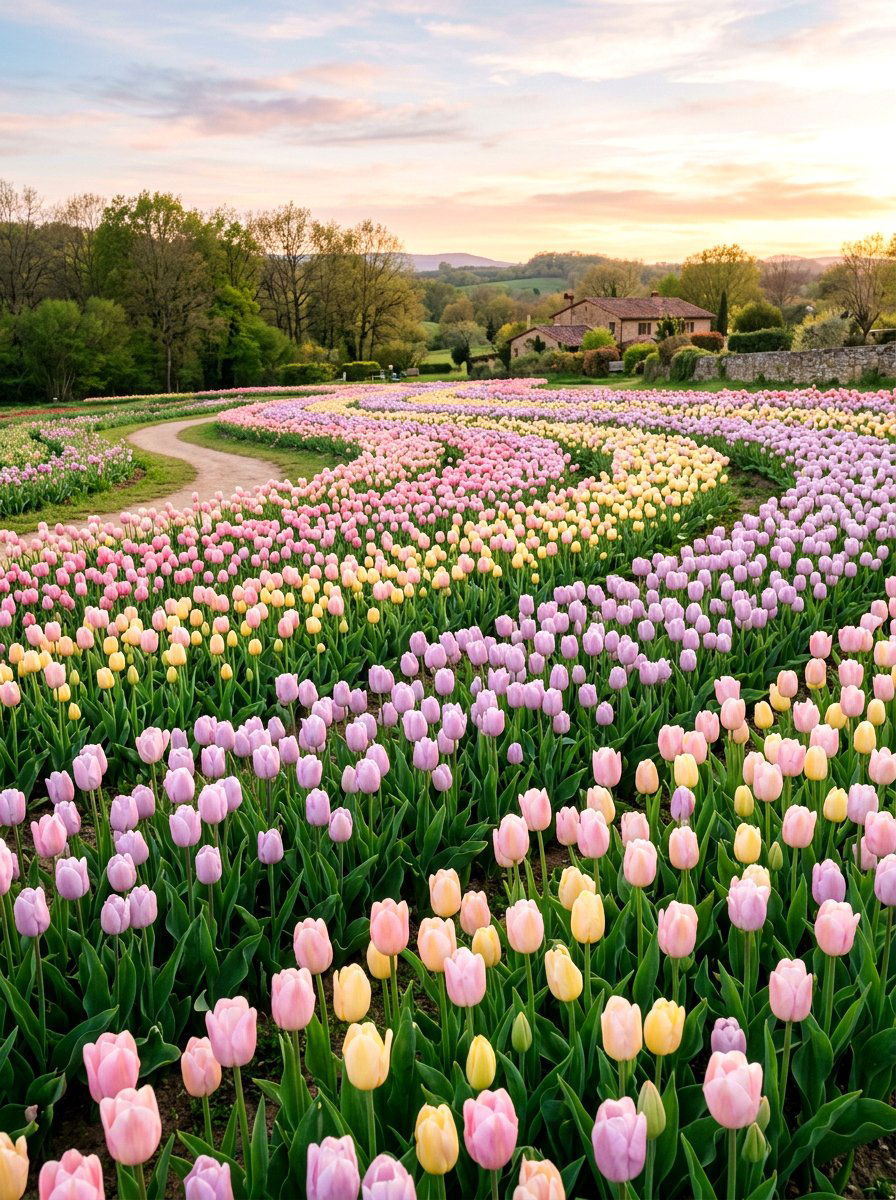 Pastel tulip landscape - 25 Spring Tulip Garden Ideas