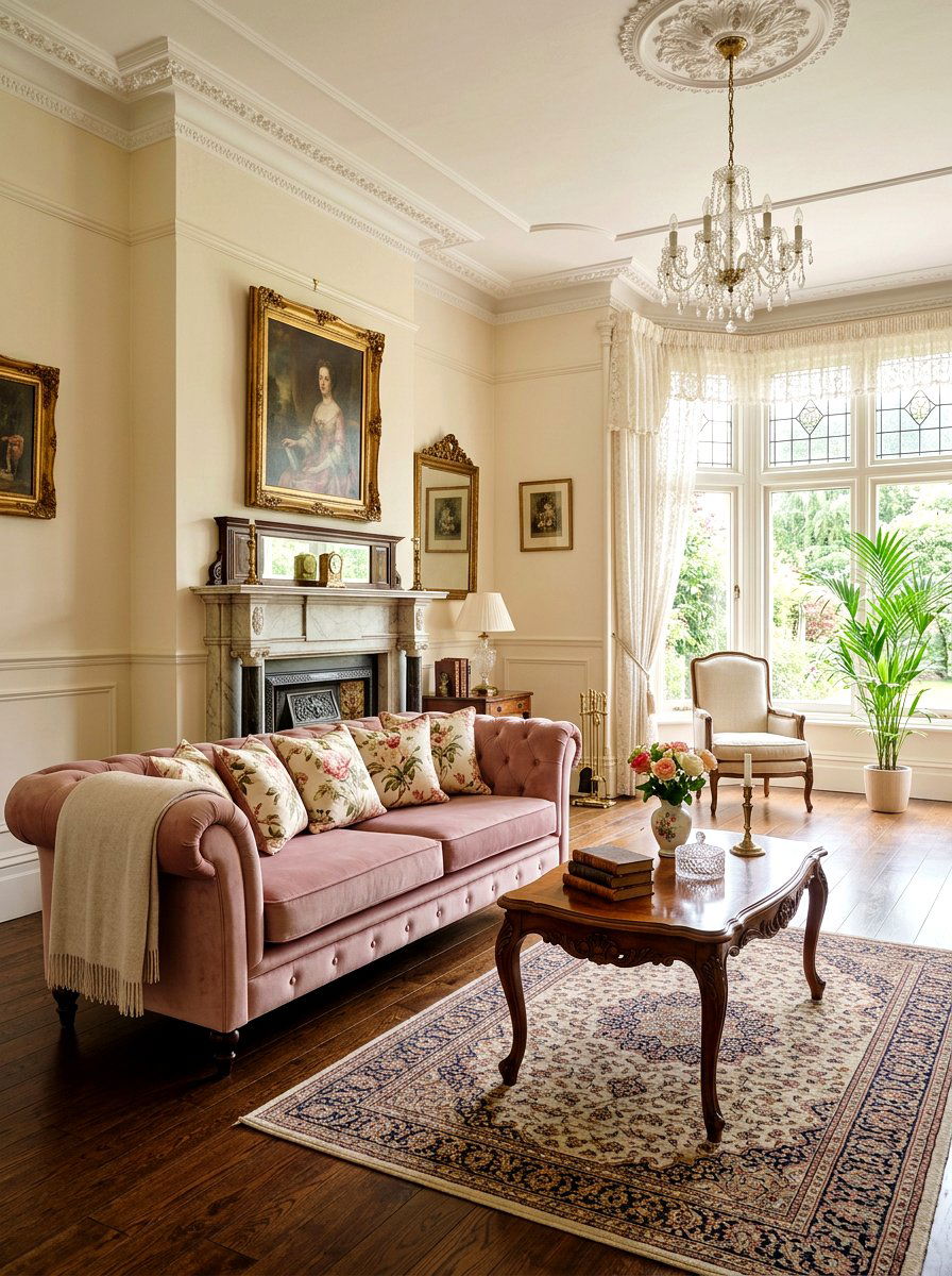 Pastel velvet sofa living room - 25 Spring Victorian Decor Ideas