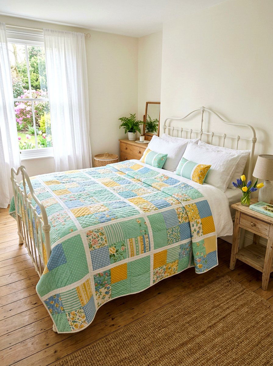 Patchwork Spring Quilt - 25 Spring Fabric Craft Ideas