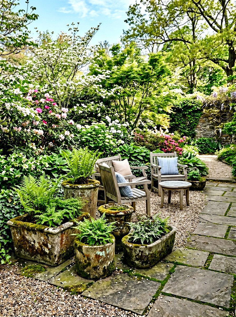 Patio Featuring Mossy Concrete Planters - 25 Spring Wabi Sabi Decor Ideas