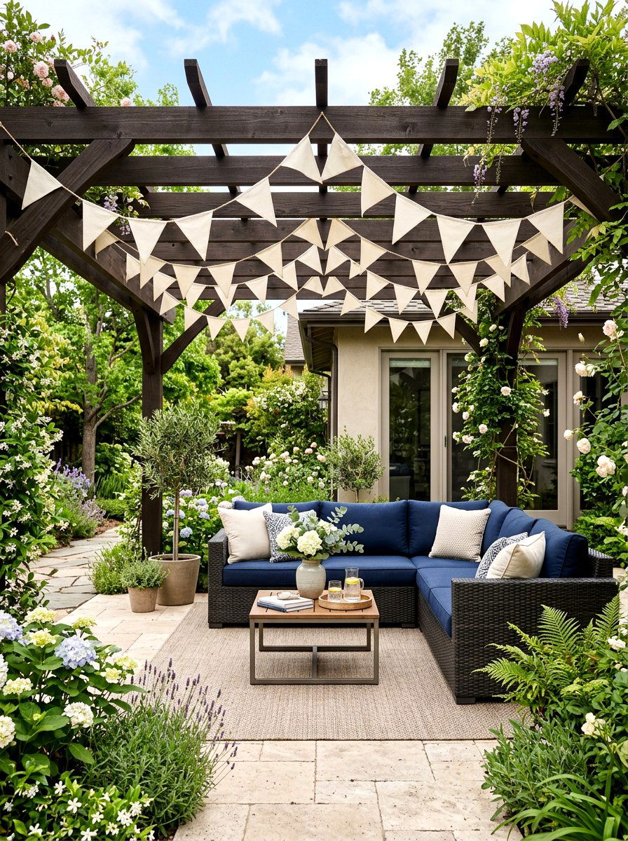 Patio Pergola Bunting - 25 Spring Fabric Bunting Ideas