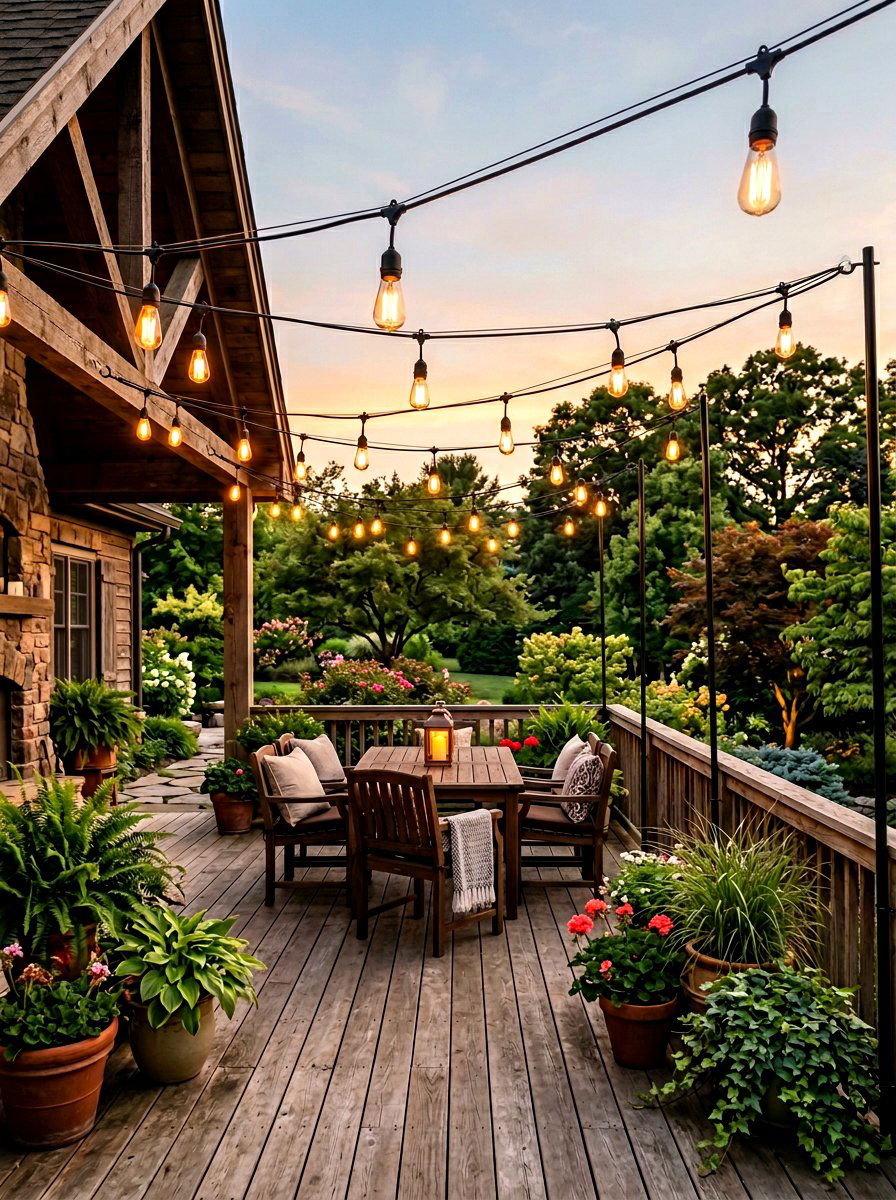 Patio String Lighting - 25 Spring Outdoor Party Decor Ideas
