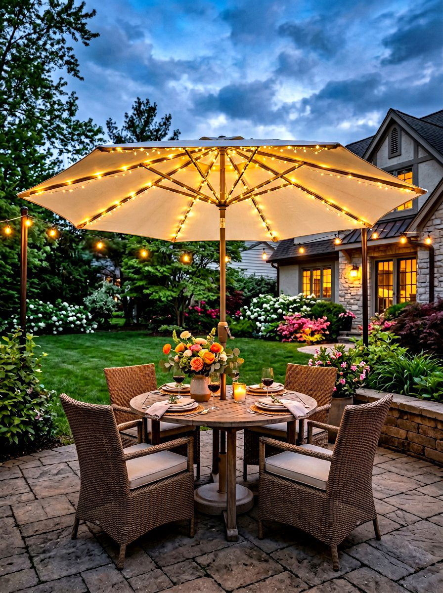 Patio Umbrella Fairy Light - 25 Spring Fairy Light Ideas
