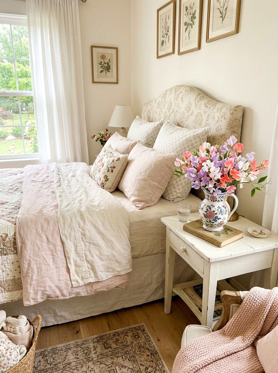 Patterned Floral Pitcher with Sweet Peas - 25 Spring Pitcher Flower Ideas