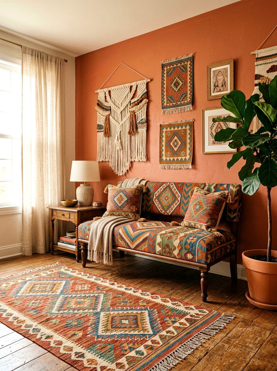 Patterned Kilim Bench - 25 Spring Bedroom Bench Ideas