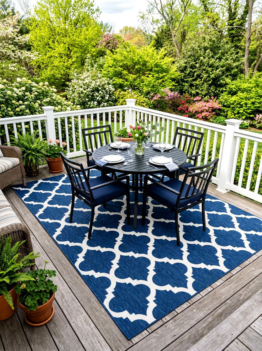 Patterned Outdoor Rug - 25 Deck Spring Decor Ideas