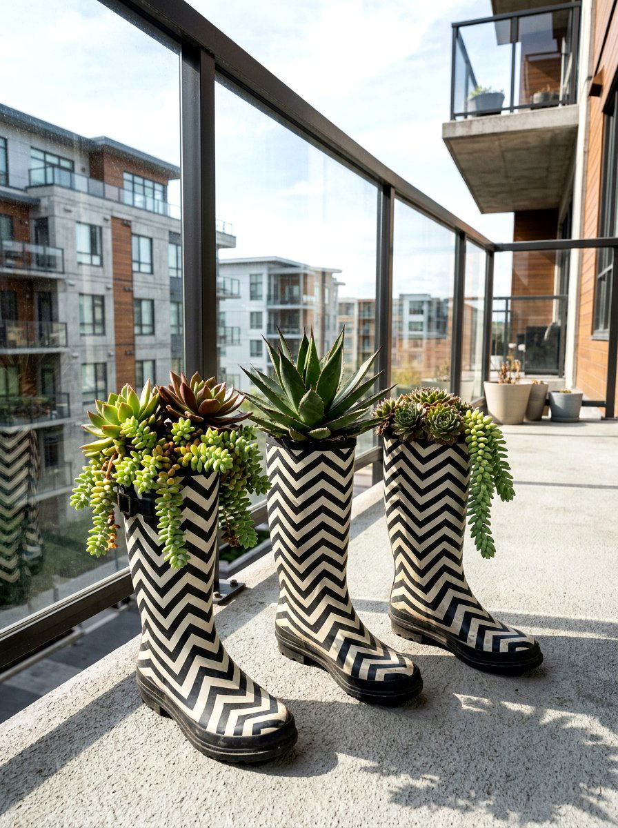 Patterned Rain Boot Planter - 25 Spring Rain Boot Planter Ideas