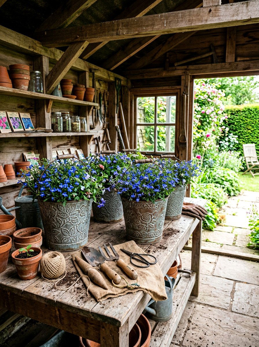 Patterned Tin Bucket Garden Decor - 25 Spring Tin Bucket Planter Ideas