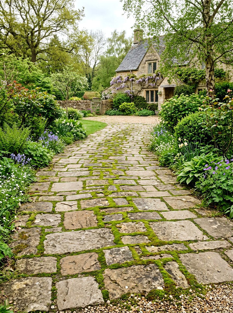 Paver Driveway With Moss Infill - 25 Spring Driveway Decor Ideas