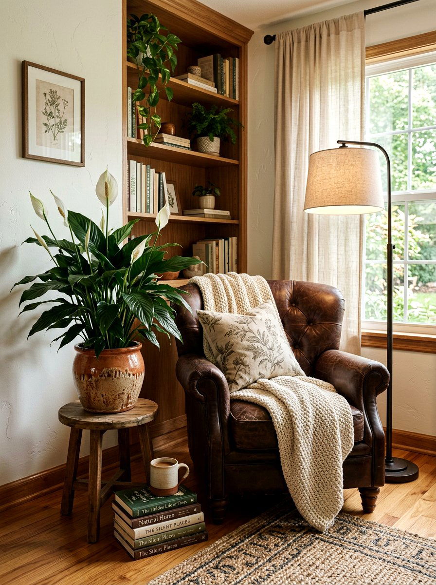 Peace Lily Beside Reading Nook Chair - 25 Spring Peace Lily Ideas