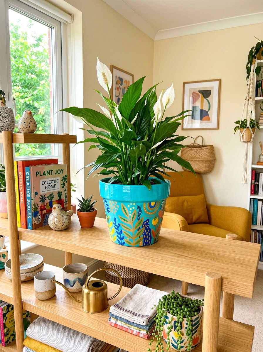 Peace Lily In Colorful Glazed Pot - 25 Spring Peace Lily Ideas