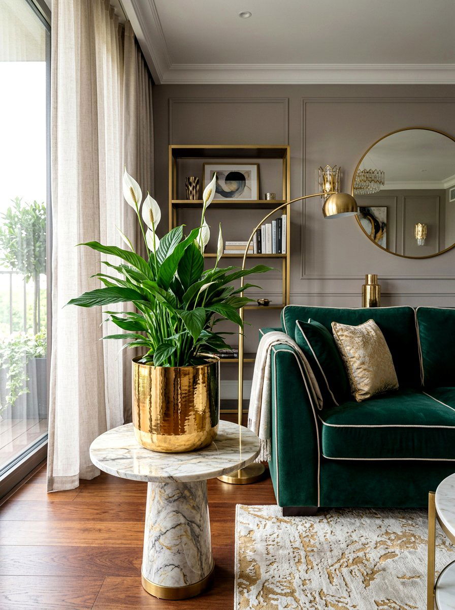 Peace Lily In Metallic Gold Pot - 25 Spring Peace Lily Ideas