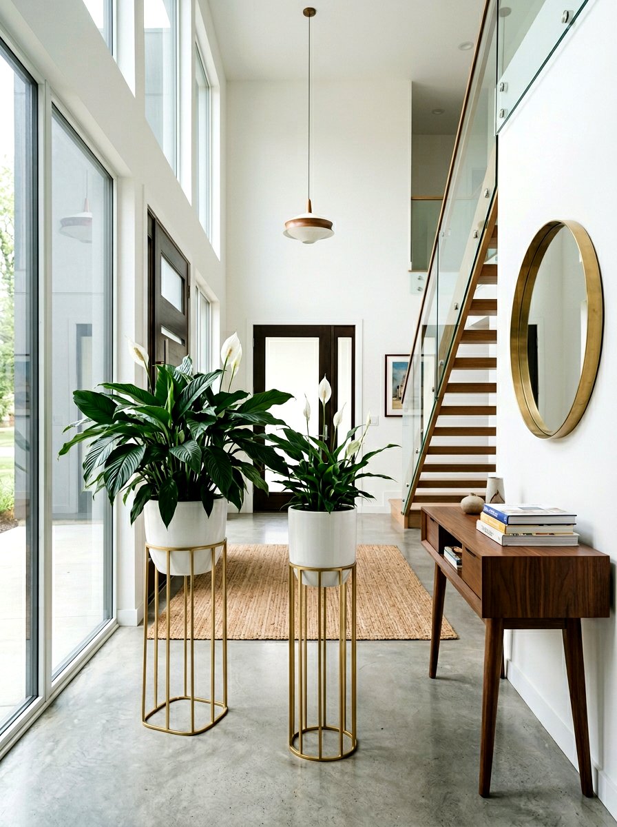 Peace Lily In Modern Pedestal Planter - 25 Spring Peace Lily Ideas