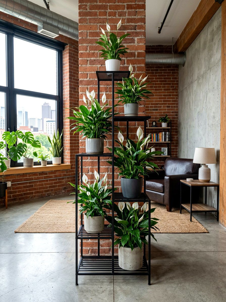 Peace Lily In Tiered Plant Stand - 25 Spring Peace Lily Ideas