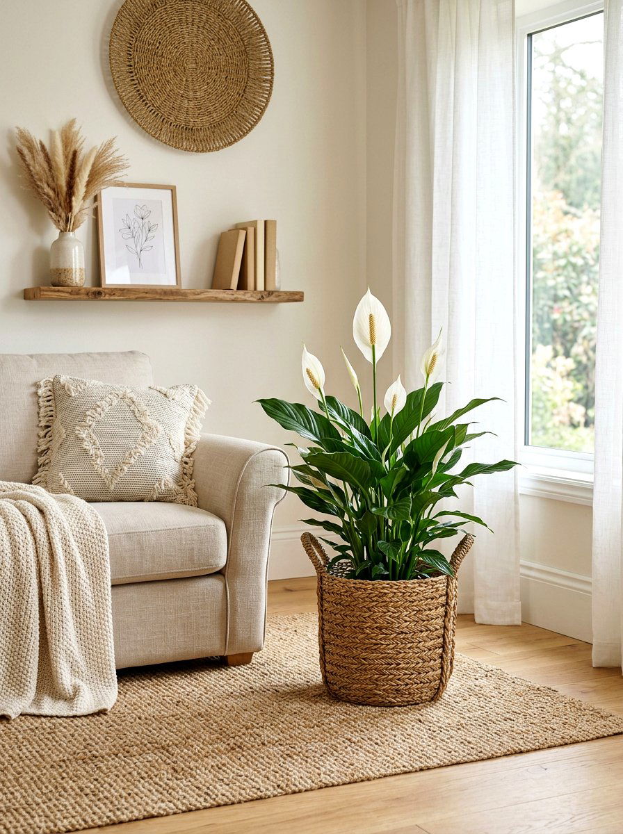 Peace Lily In Woven Basket - 25 Spring Peace Lily Ideas