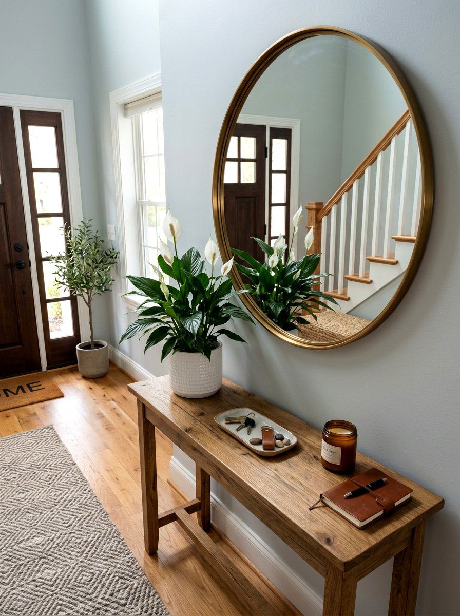Peace Lily On Entryway Console - 25 Spring Peace Lily Ideas