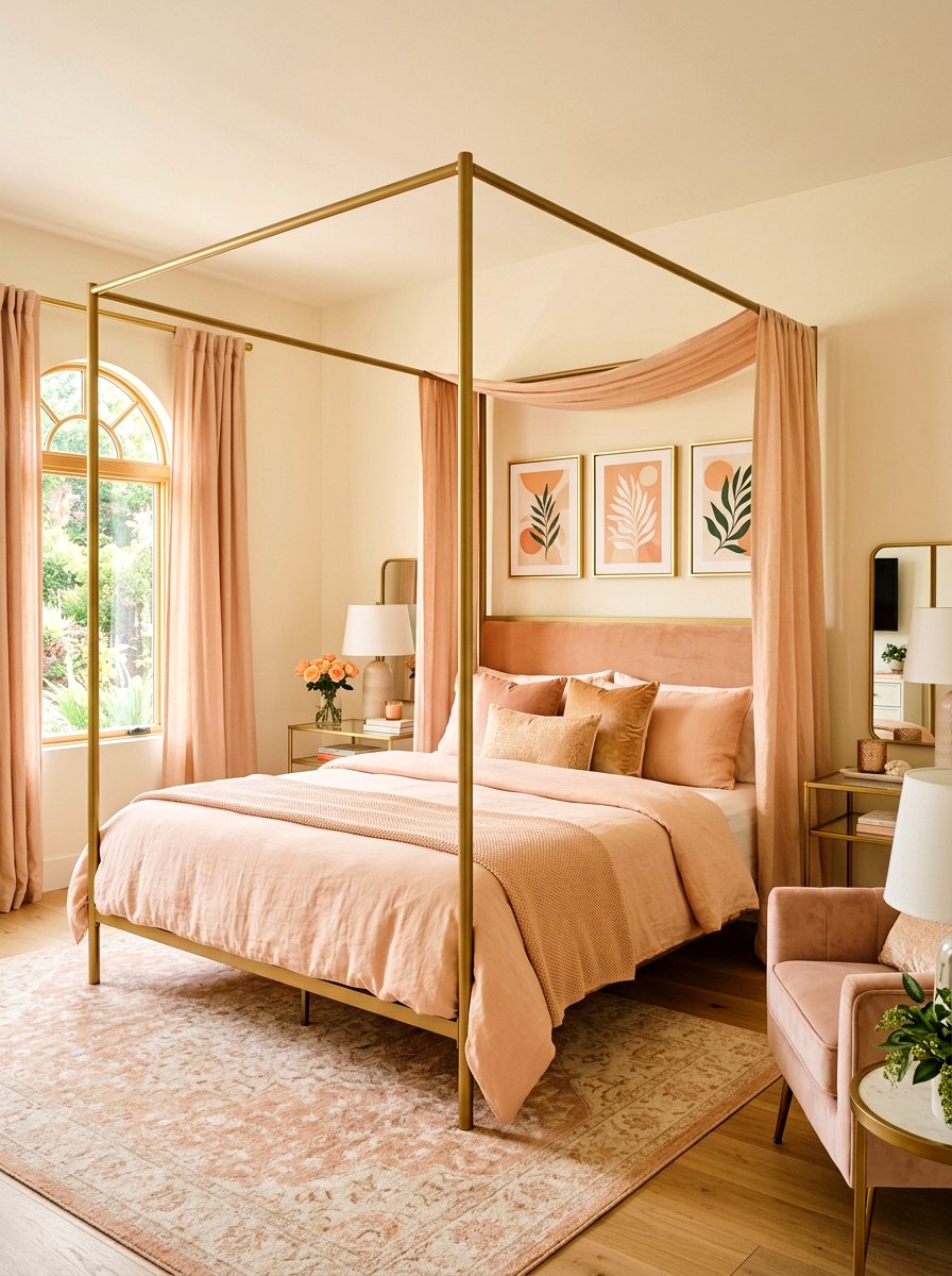 Peach Blush Color - 25 Spring Canopy Bed Decor Ideas