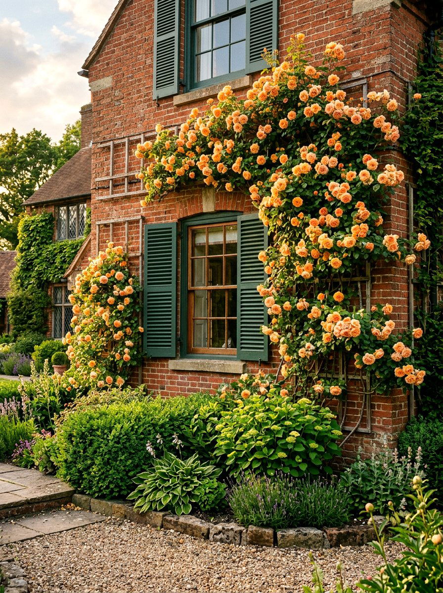 Peach Climbing Rose Brick - 25 Spring Climbing Rose Ideas