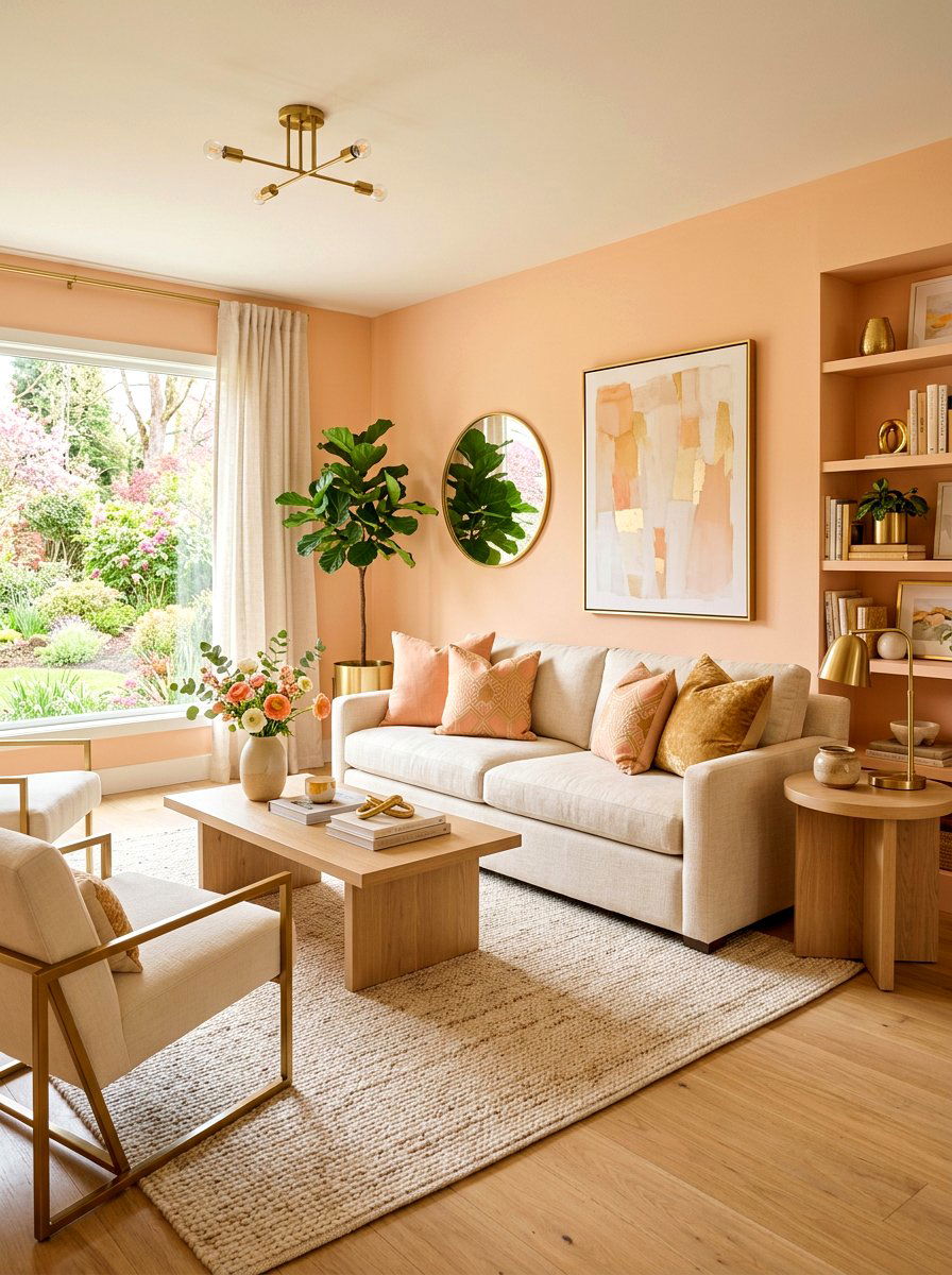Peach Color Living Area - 25 Spring Accent Pillow Ideas